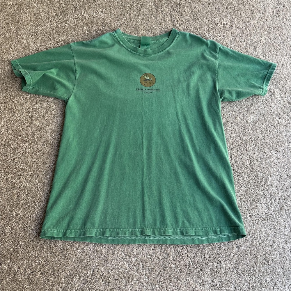 Y2K Gildan Ultra Cotton Shirt Mens L Green Freakin Mosquitos Fargo Tee T-Shirt